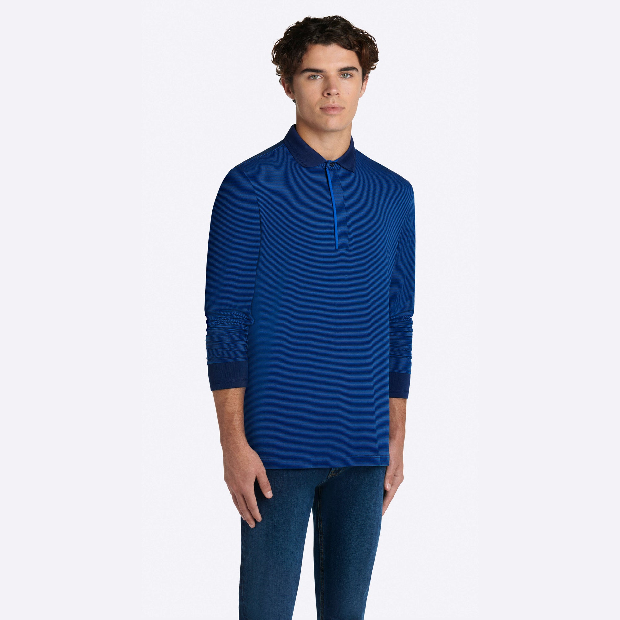 Hairline Stripe Quarter Zip Mock Neck Pullover