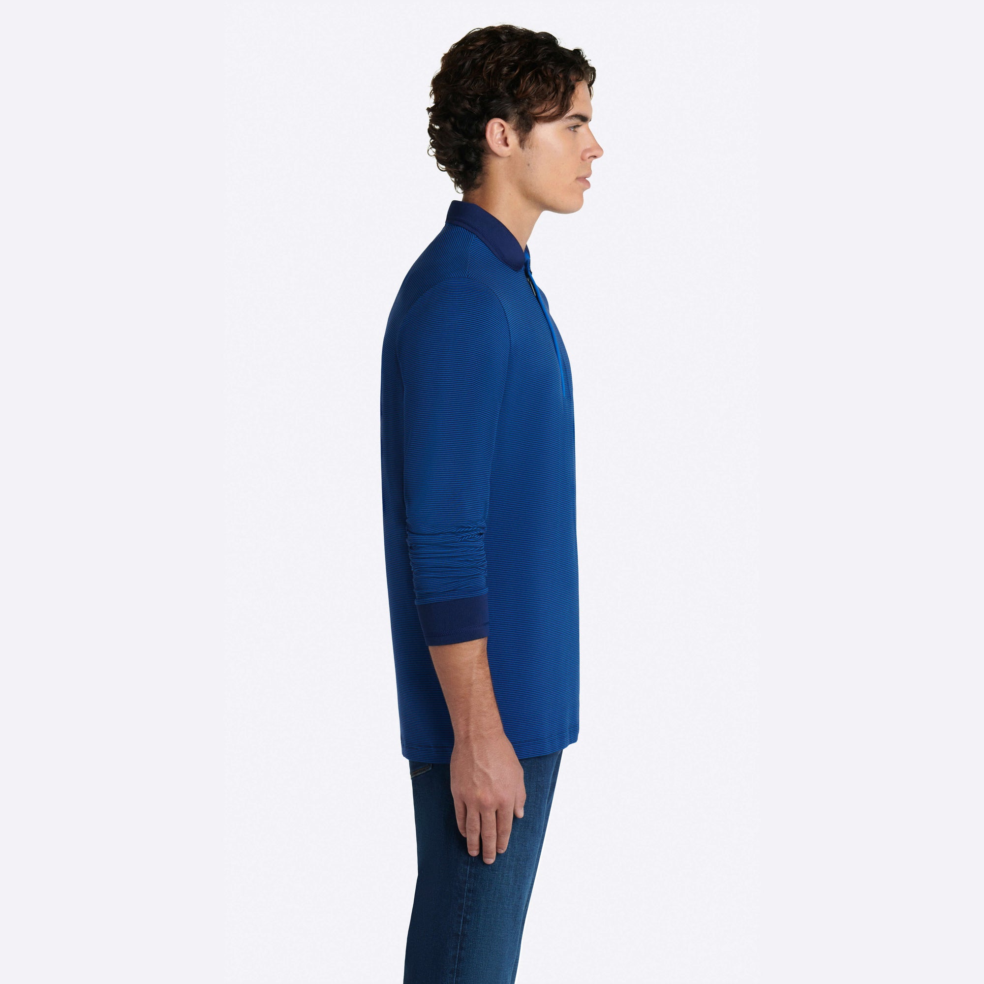 Hairline Stripe Quarter Zip Mock Neck Pullover