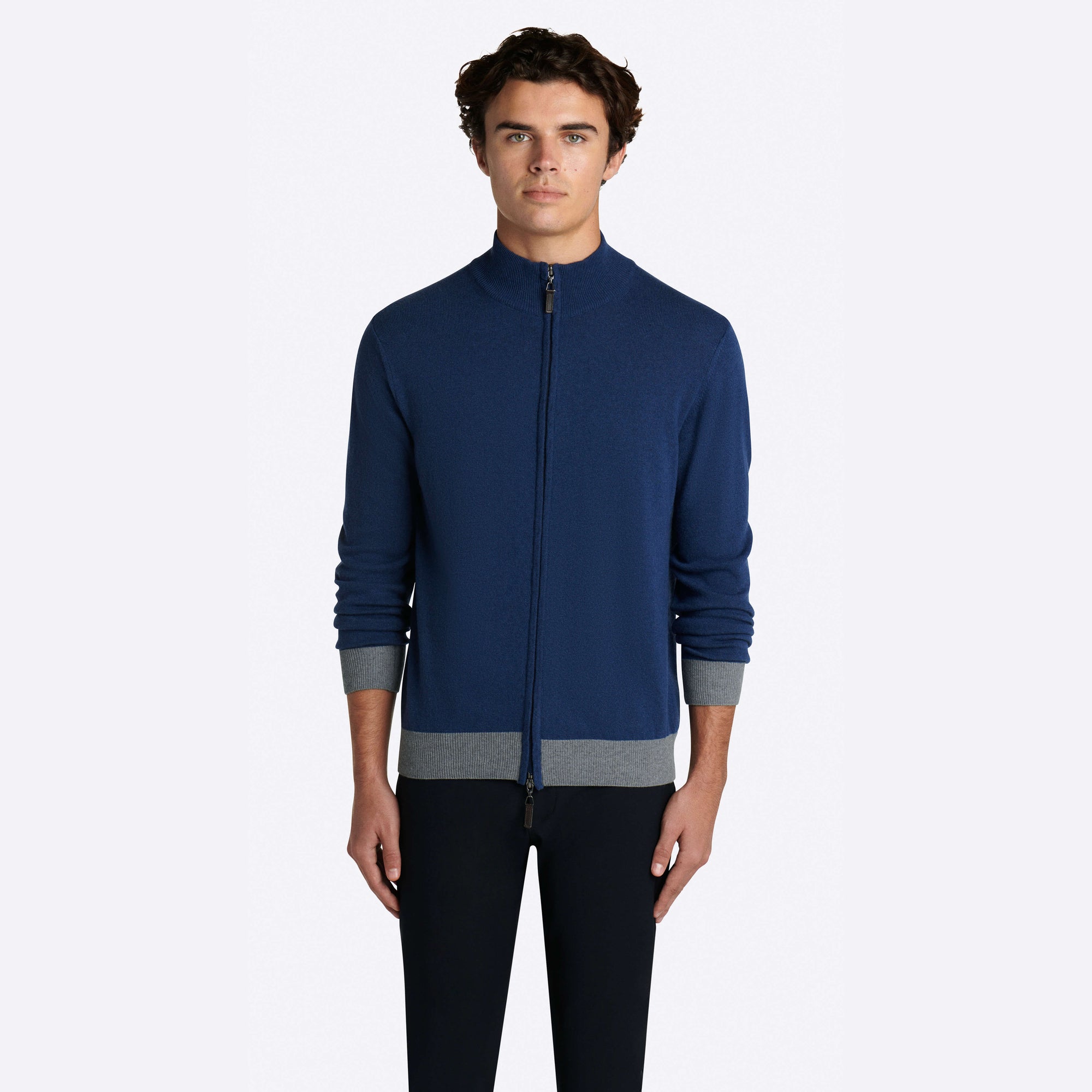 Solid Full Zip Mock Neck Sweater