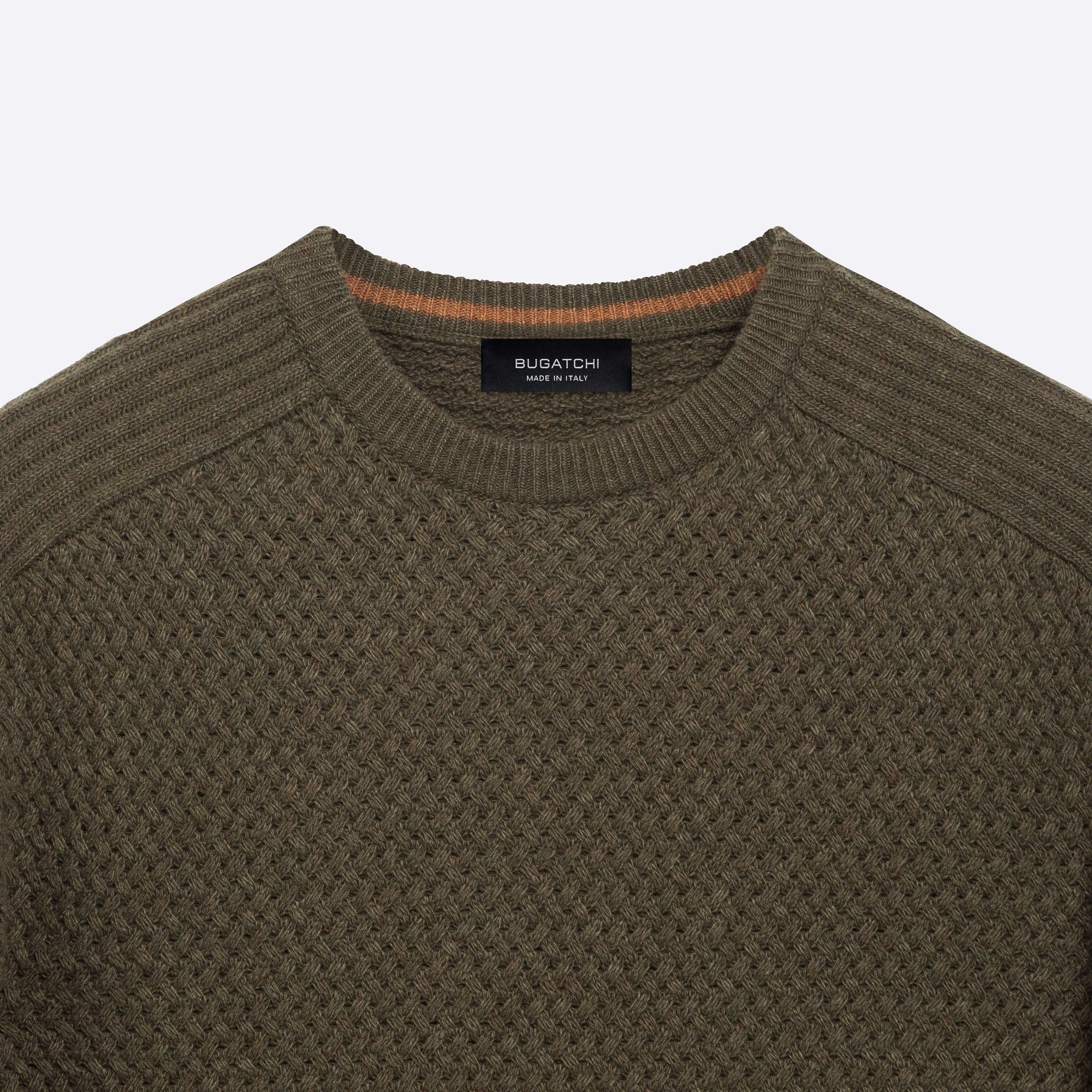 Basketweave Knit Crew Neck Sweater