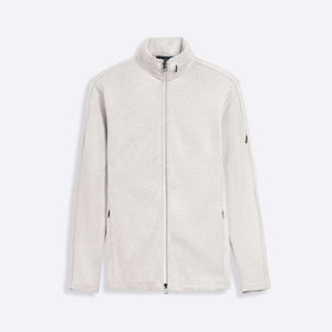 Full Zip Mock Neck Sweatshirt with Stow-Away Hood.