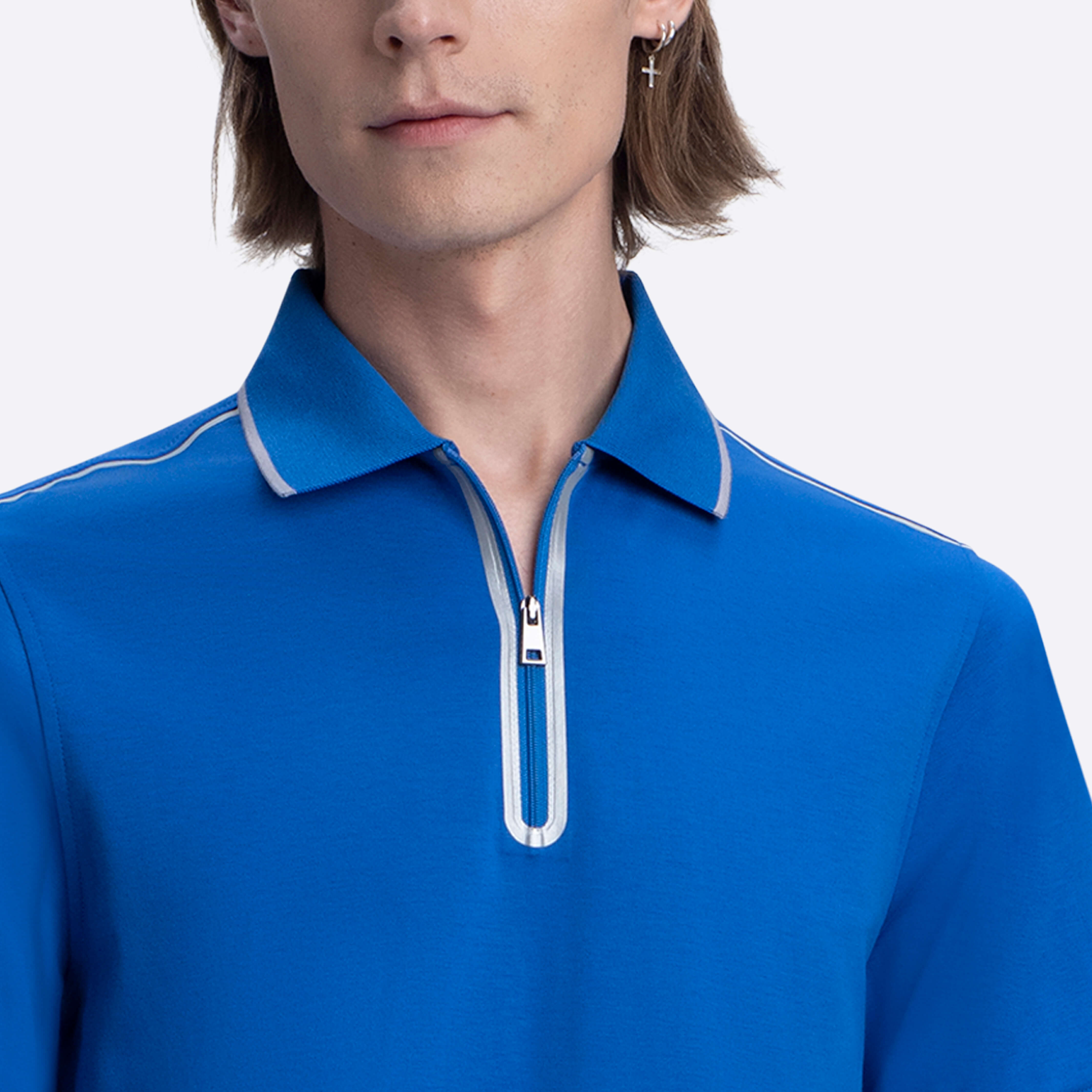 Short Sleeve Quarter Zip Polo in Classic Blue – BUGATCHI