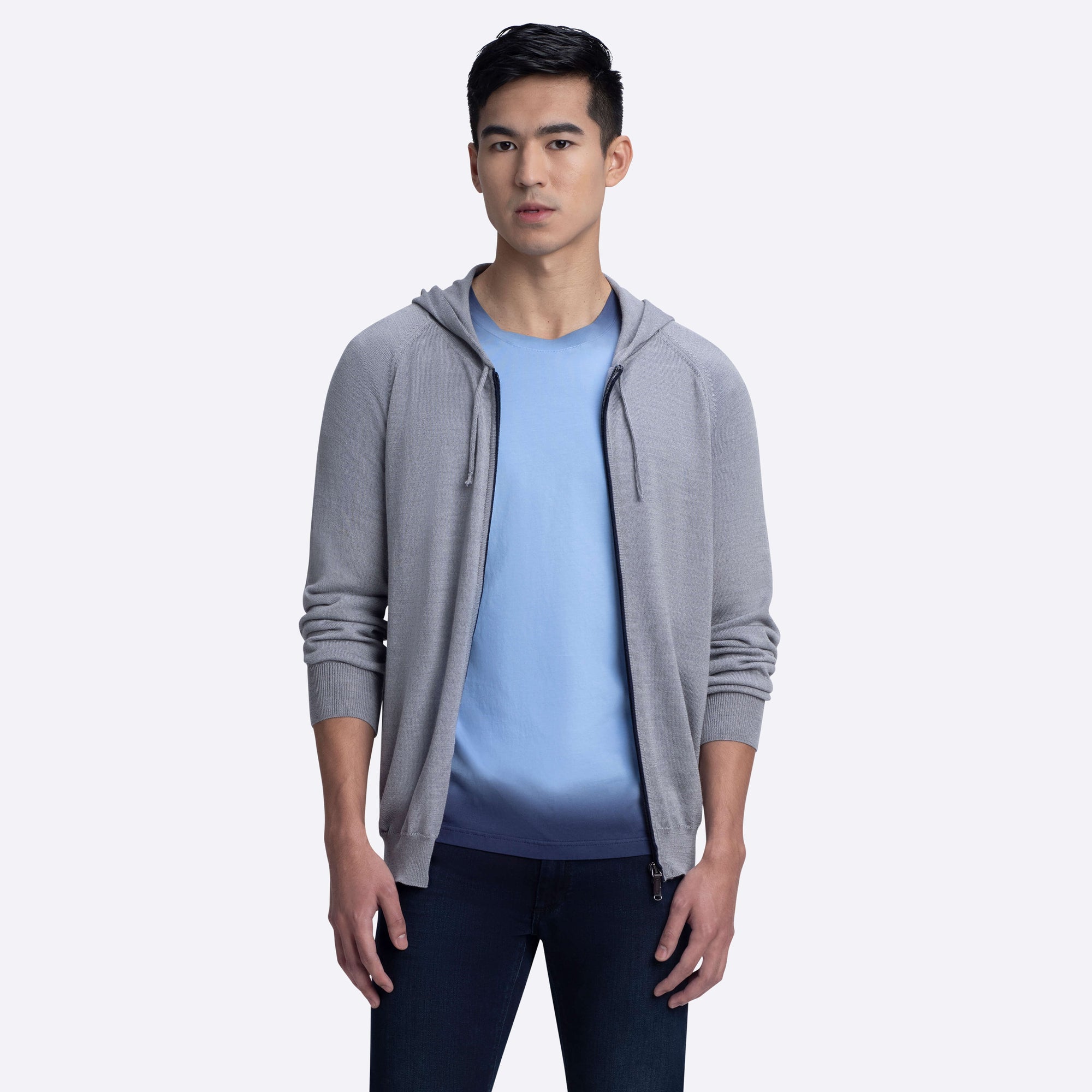 Solid Full Zip Sweater with Hood